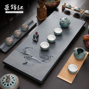 茶海茶台 茶锦记乌金石茶盘家用简约客厅大号整块天然石材茶具套装
