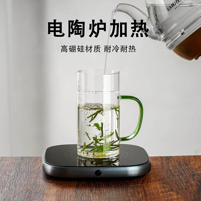 加厚耐热绿茶杯泡茶过滤一体月牙杯家用办公室男士水杯高硼硅玻璃