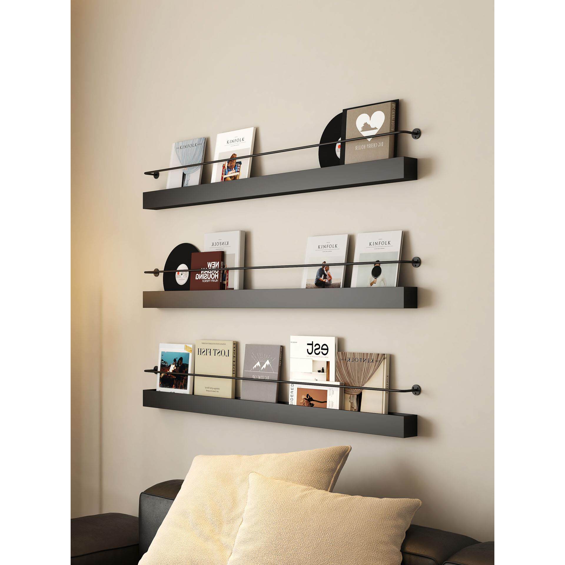 北欧铁艺书架报刊架一字壁挂墙上简约创意报刊架杂志展示置物架子