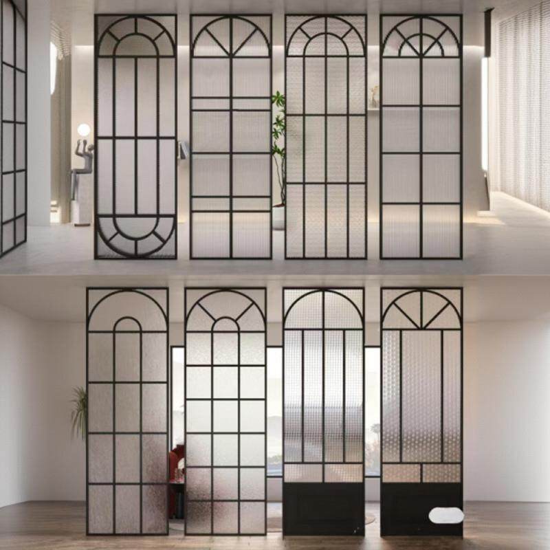 法式铝合金艺术屏风半墙玻璃隔断不锈钢奶油风复古铁艺玄关假窗户