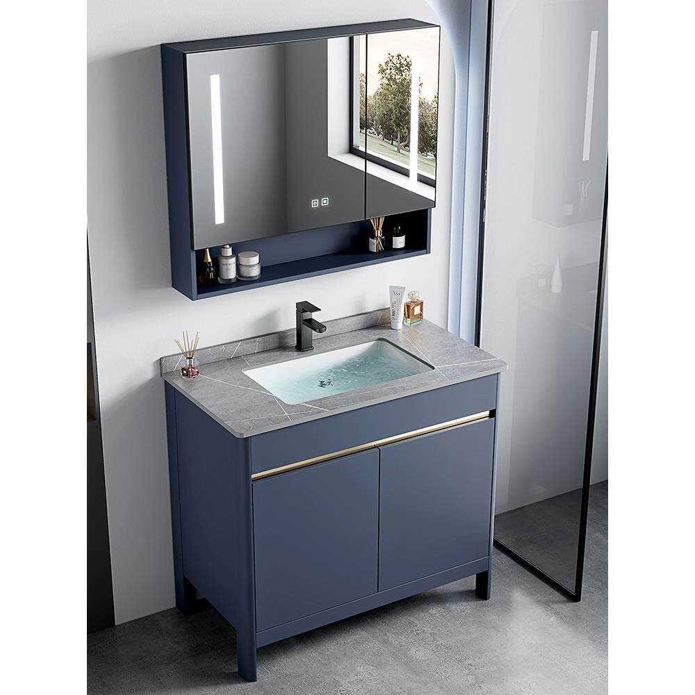 新款太空铝落地式浴室柜组合卫生间洗手盆陶瓷一体洗脸盆池洗漱台