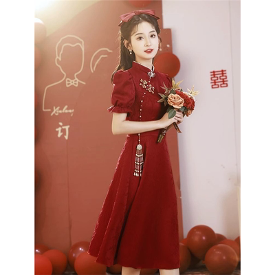 改良旗袍敬酒服2025新款新娘订婚连衣裙红色中式礼服回门薄款裙子