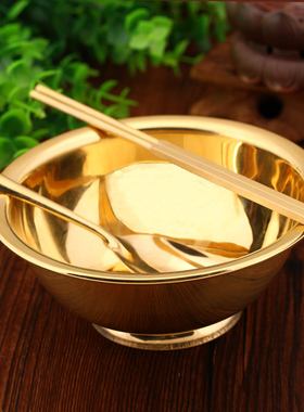 聚缘阁黄铜碗摆件铜筷子铜勺子套装实用铜碗筷铜餐具家用碗