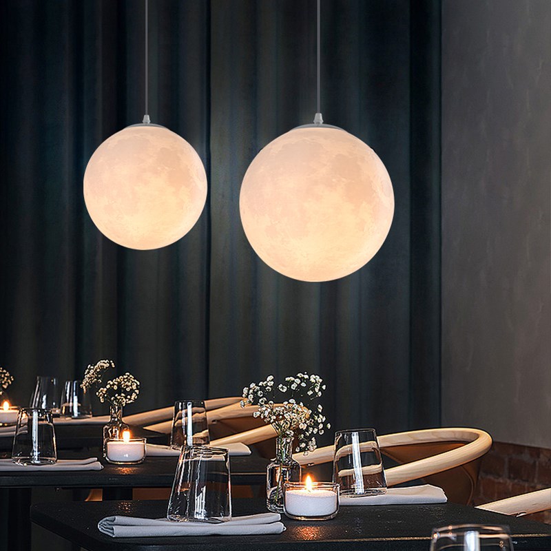 餐厅吊灯3D打印月球灯星球形月亮灯过道吧台卧室吊灯店铺商用灯具