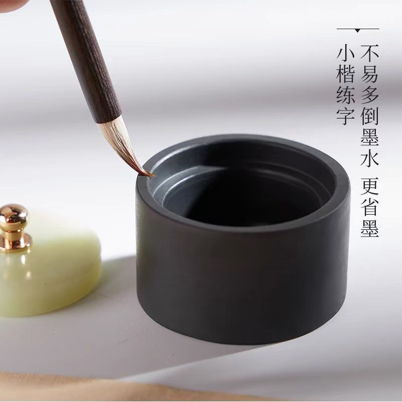 玉石带盖小砚台墨池迷你小楷书法专用不干墨学生墨碟墨盒文房四宝