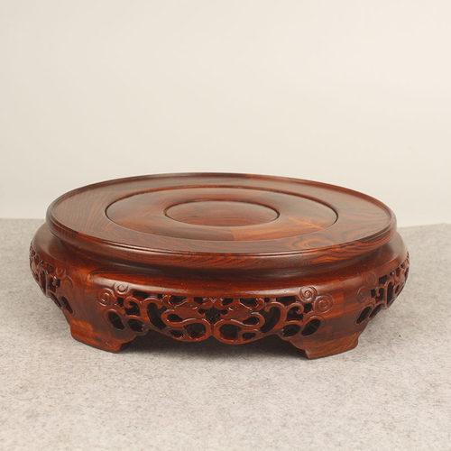 实木红木工艺品托架瓶底座圆形鱼缸木雕底座盆景茶壶