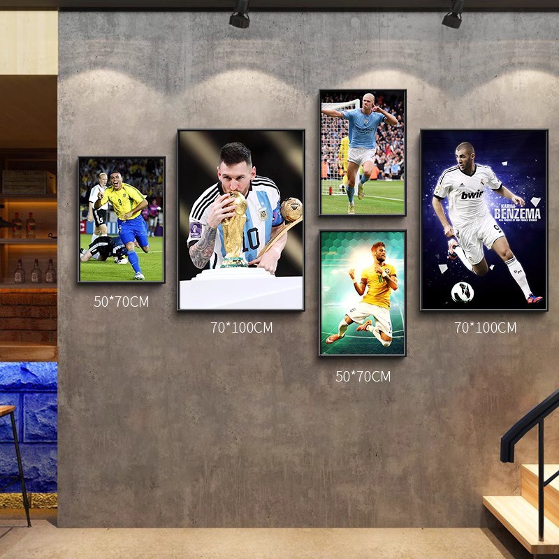 世界杯欧冠巴萨足球明星装饰画C罗梅西32强球星挂画酒吧主题壁画