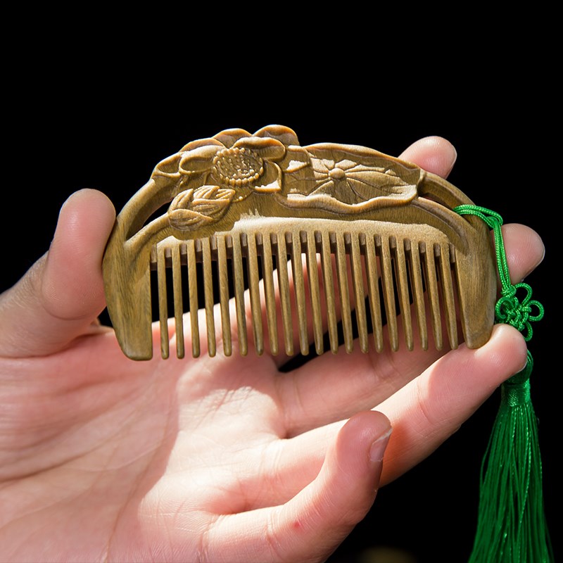 周广胜天然绿檀香木梳子便携式小梳子刘海梳细齿洁木制梳子