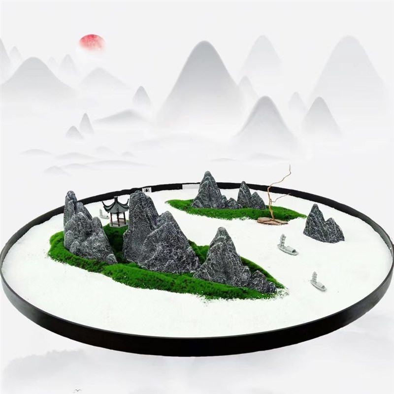 定制酒店餐桌底盘枯山水沙盘微景观造景底盘摆台中式插花铁艺圆盆