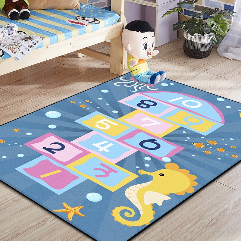 儿童跳房子地毯爱男孩女孩儿童房卧室床边卡通跳格子地垫定制