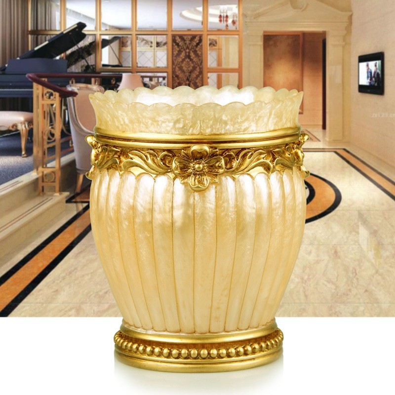 欧式创意客厅垃圾桶卧室家用大号收纳桶树脂圆形有盖桌面垃圾桶