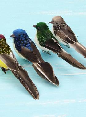 仿真麻雀真羽毛泡沫假鸟动物夹子小鸟模型田园阳台工艺品装饰摆件