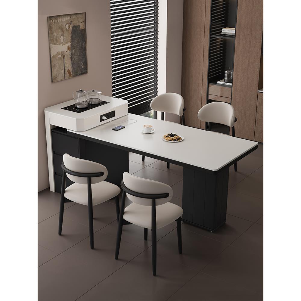 可伸缩岛台餐桌一体小户型家用岩板吃饭桌子现代简约餐桌椅组合