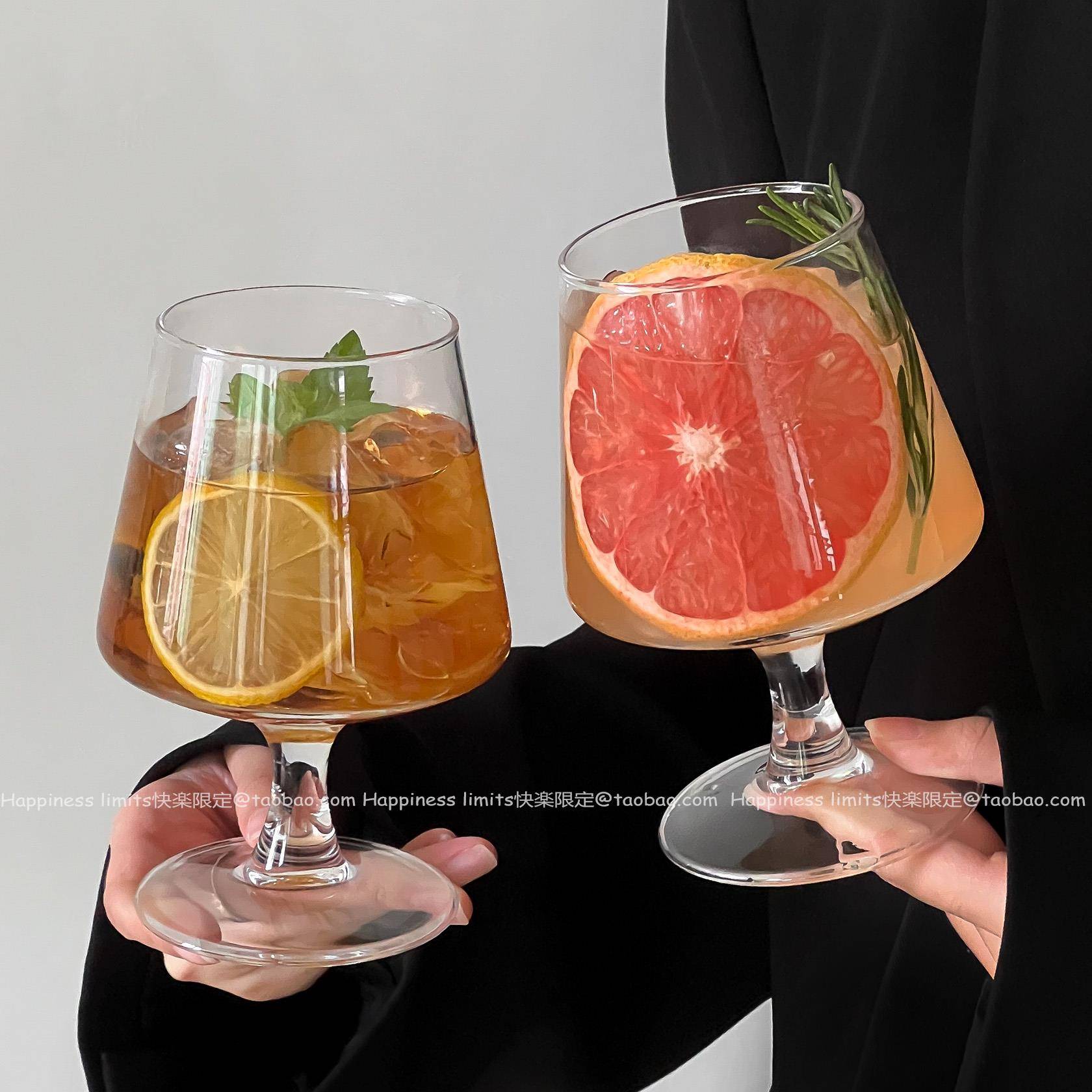 ins高脚水果茶杯玻璃杯网红饭厅果汁气泡水杯白兰地杯冷饮料杯子
