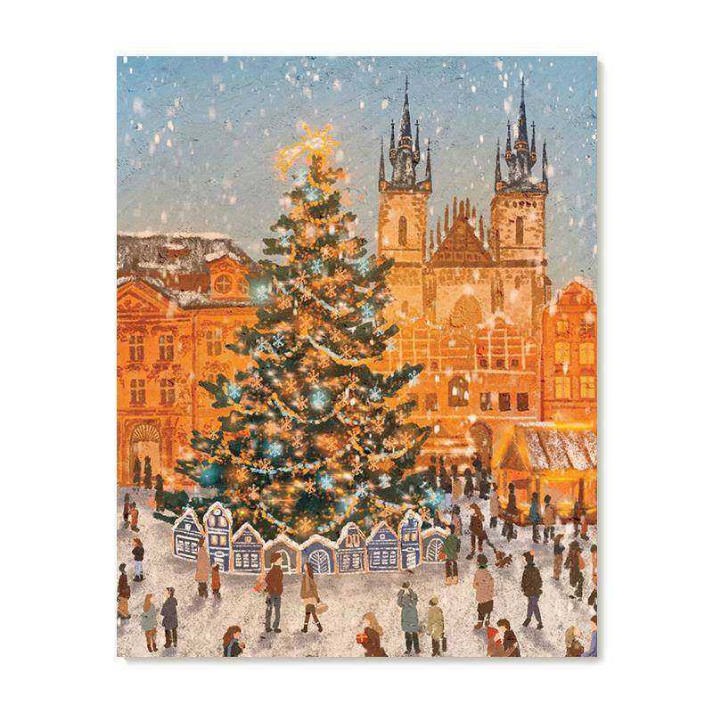 插画师Subin艺术插画圣诞树治愈系风景卧室装饰画芯自粘不含画框