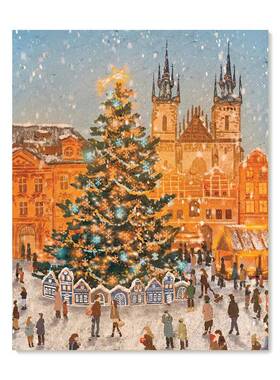 插画师Subin艺术插画圣诞树治愈系风景卧室装饰画芯自粘不含画框