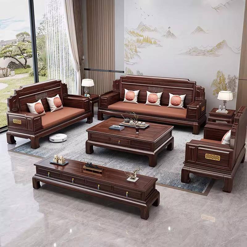 新中式乌金木全实木沙发客厅大小户型仿古风冬夏两用别墅红木沙发