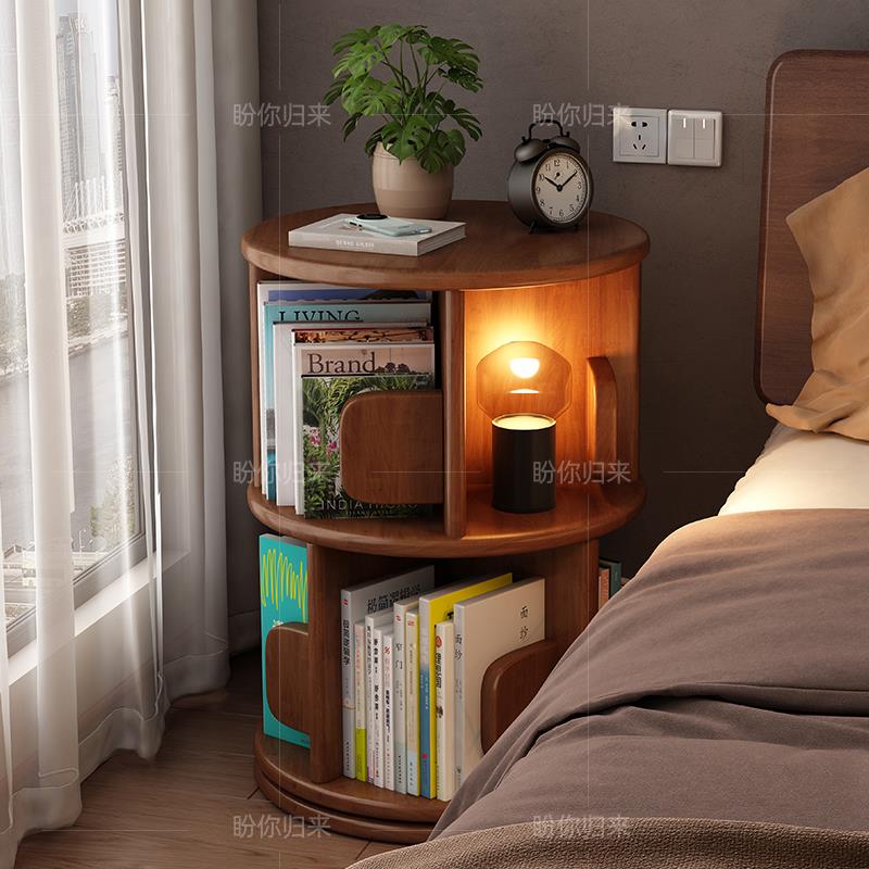 实木旋转书架360°家用落地置物架儿童绘本架客厅简约转角书柜