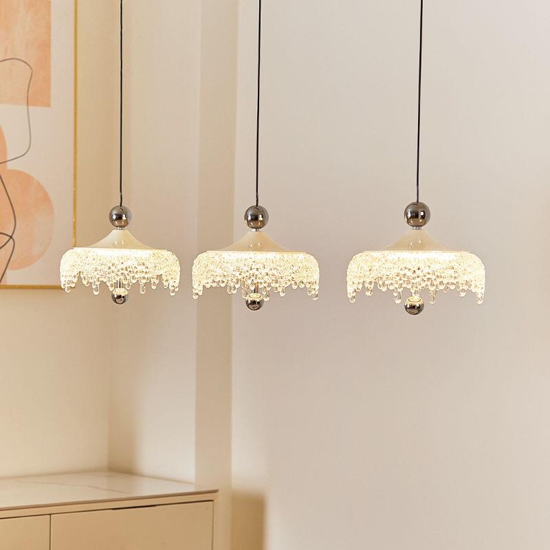 法式奶油水滴餐厅吊灯高级感三头长盘吧台中古复古岛台氛围吊线灯