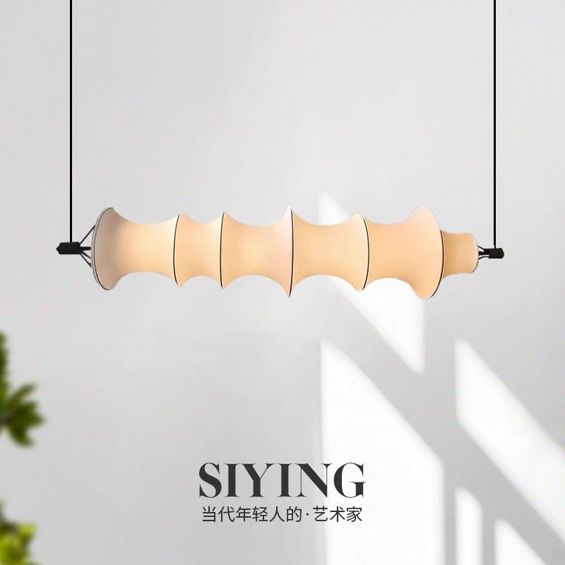 日式蚕丝竹节吊灯中古餐桌新款侘寂风吧台设计师餐厅一字长条吊灯