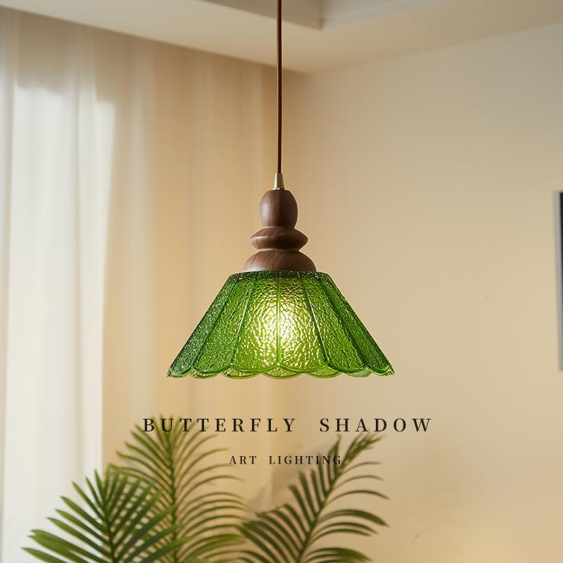 美式覆古餐厅吧台单头组合吊灯法式玻璃灯黄铜胡桃木民宿装饰吊灯