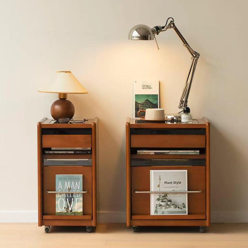 法式网红中古风实木窄床头柜小型家用卧室可移动覆古柜子沙发边柜