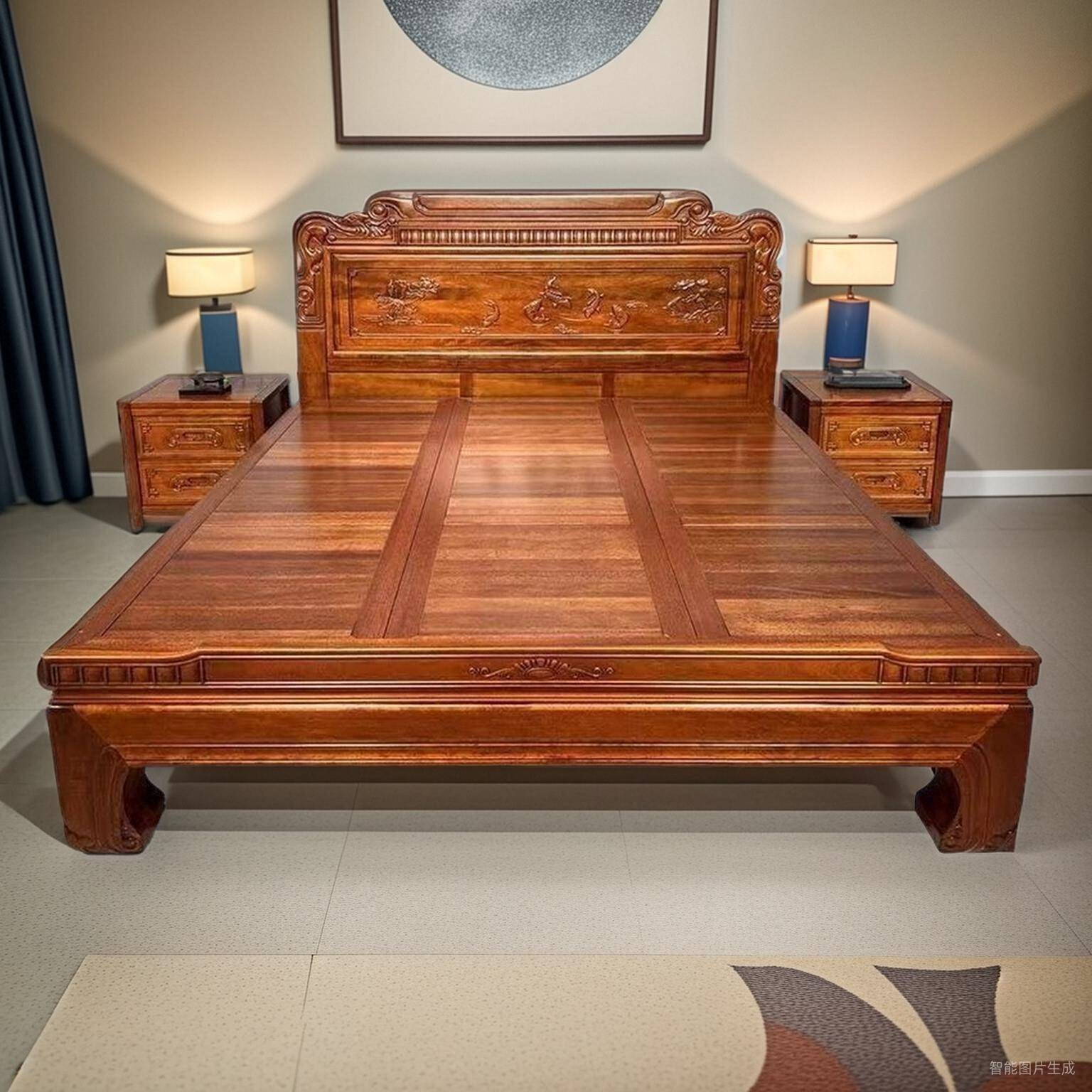 金花梨木全实木床中式古典全榫卯雕花菠萝格红木双人大床工厂直销