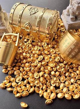 迷你沙金小元宝套装彷真金属算盘聚宝盆黄铜鱼缸招财金铲子一桶金