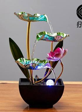 新款中式流水摆件家用客厅荷花小型循环加湿生财办公茶桌装饰礼品