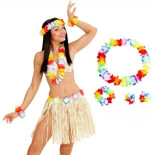 夏威夷海滩派对装饰草裙舞花环衣领颈环手腕花表演派对花环照片道