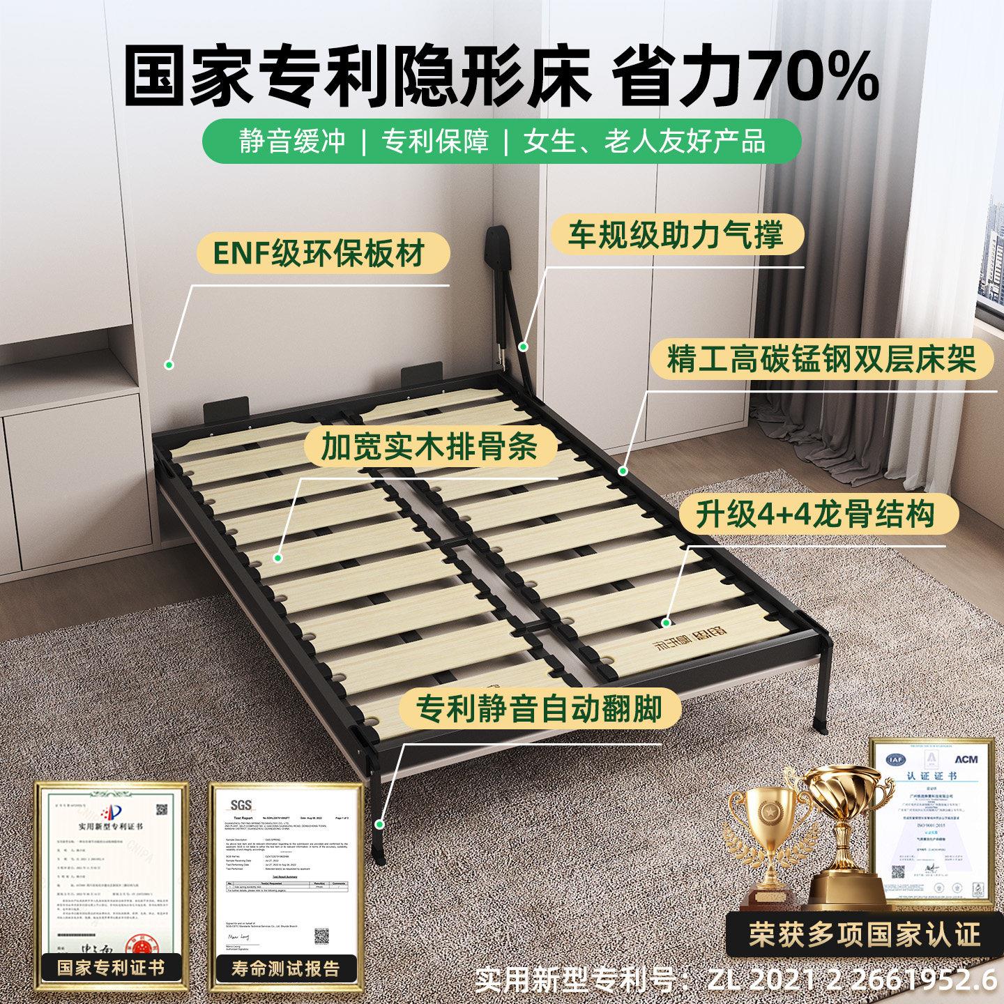 sjk1隐形床式壁上下翻板床衣柜一体书房折叠墨床定制床隐菲藏小户