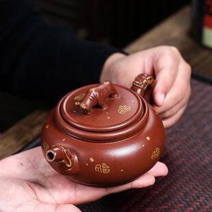 宜兴中式全手工紫砂壶精品珍藏底槽清旋盖扭转干坤洒金大红袍茶壶