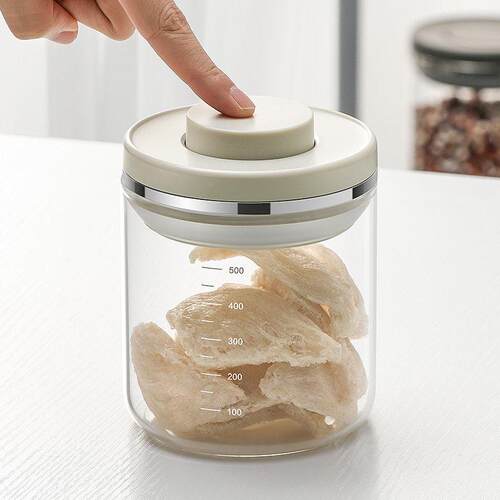 按压式品食品级物微真玻璃密空封罐干 干货鱼胶珍储罐LSR1082W厨