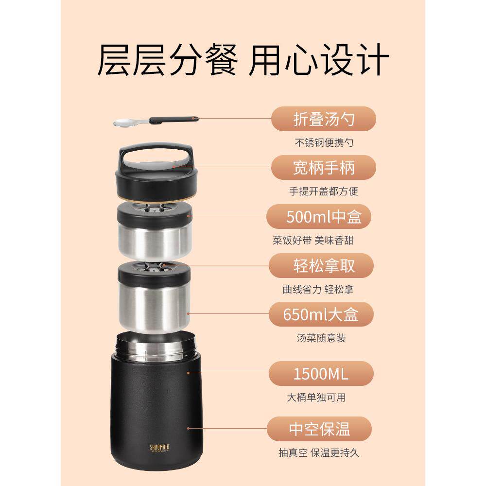 仙德6曼保温盒超长LB1501保温便携温双层31大容量保桶3层独立保温