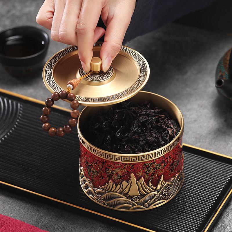 纯黄铜茶叶罐大密封罐NTDS2412号精品高档存茶茶仓洱醒可携式普储
