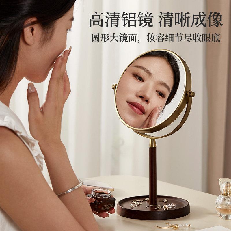 初度心实木桌面古化妆镜化妆台放大化妆面36覆0XUE旋转高清镜美妆