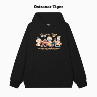 套头连帽黑白女卫衣外套 Tiger潮牌2025秋冬季 专柜新款 Ostravar