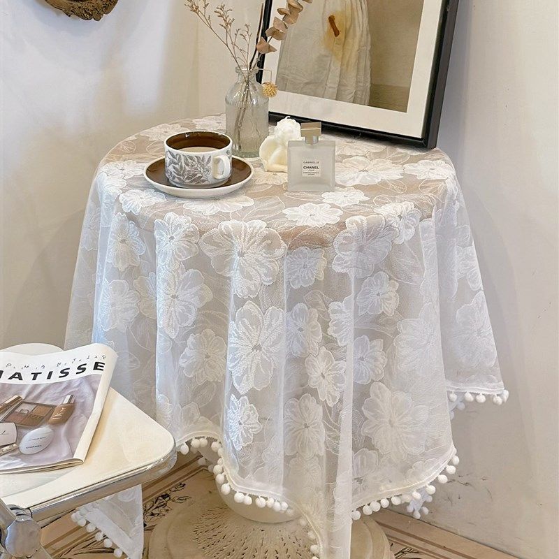 法式浪漫花瓣蝶影蕾丝纱仙女奶油风桌布甜美系茶几布床头柜盖巾,居家布艺,桌布,淘宝优惠券,粉丝福利购,淘宝优惠卷