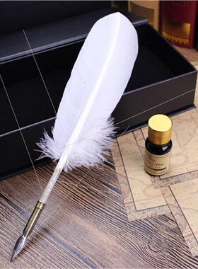 菲比羽墨 欧式简约羽毛笔火鸡白色鹅毛笔蘸水钢笔墨水礼盒套装