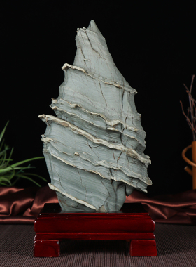 松花石原石摆件天然奇石观赏石头景观石客厅办公桌装饰品实木底座