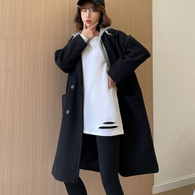 长袖t恤女破洞中长款纯棉2021年新款内搭宽松加绒加厚打底衫上衣