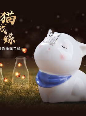陶瓷国风手办可爱卡通猫咪摆件创意书桌办公室工位解压轻奢高级感