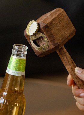 雷神之锤实木开瓶器创意高级感个性礼物啤酒起子客厅茶几装饰摆件