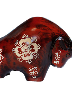 中式家居饰品开运牛摆件生肖存钱罐实木质工艺品创意摆设开业礼品