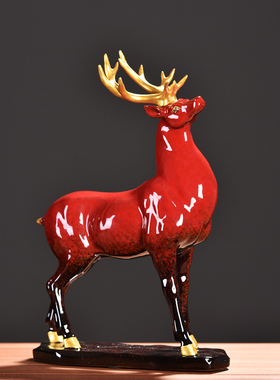 新中式家居客厅陶瓷大号梅花鹿工艺品玄关酒柜办公室招财装饰摆件