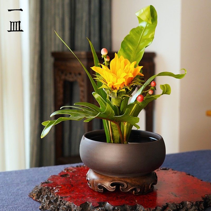 紫砂水钵水盘禅意小原流中式日式花道剑山插花器陶瓷花瓶花盘器皿,鲜花速递/花卉仿真/绿植园艺,花盆,淘宝优惠券,粉丝福利购,淘宝优惠卷