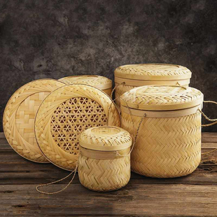 竹编篮子礼盒茶叶罐竹筒手工编织包装月饼盒子带盖收纳筐手提竹篓