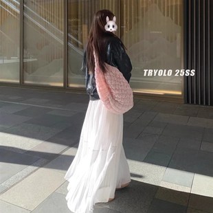 雨雾紫藤压褶半身裙春夏宽松大裙摆a字长裙垂感好看裙子女2025