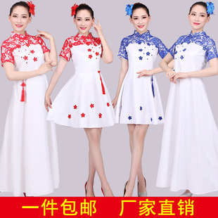 成人青花瓷合唱服长裙演出服古筝二胡表演服民乐演出男女朗诵服装