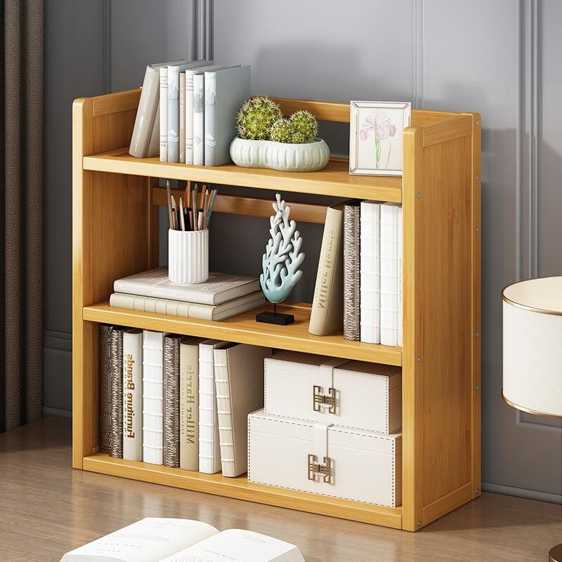 竹子书架迷你桌面三层木质适合放在桌子上的小书柜小型多层置物架